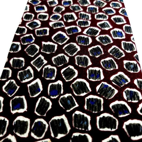 Ferrell Reed Von Maur Print Maroon Red Gray Blue Abstract Silk Tie - Picture 2 of 6
